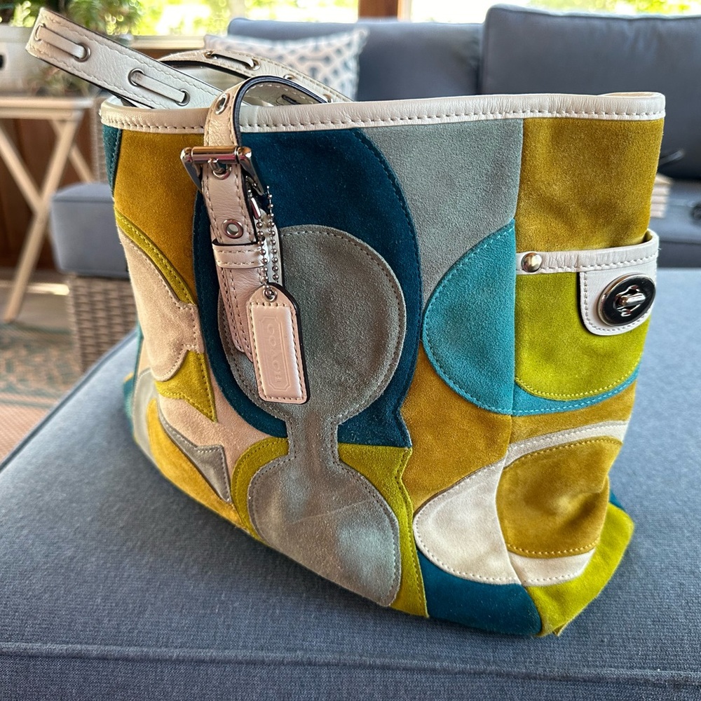 Coach suede multicolor tote